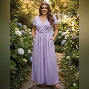 Halara Lavender Purple V-Neck Maxi Dress with Pockets Size XL Babyshower Summer